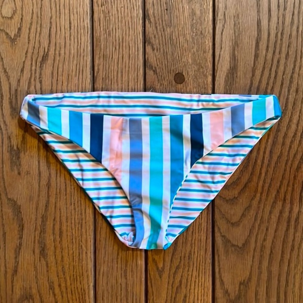 Raisins Turquoise/Pink/Aqua/Teal/Slate Striped Reversible Bikini Bottom. Size S.